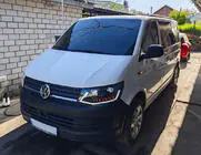 Volkswagen T6 2015-2024 гг. Передние фары с LED дневными ходовыми огнями Black (2015-2019, 2 шт.) фото 1