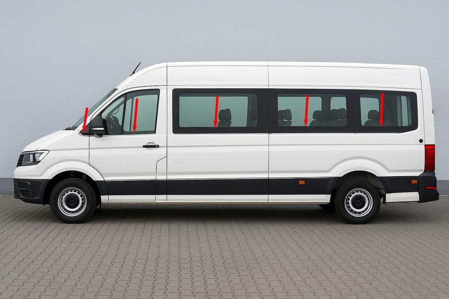 Volkswagen Crafter 2016- гг. Нижние молдинги стекол длинная база (10 шт, нержавейка) Image