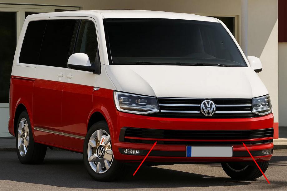 Volkswagen T6 2015-2024 гг. Накладки на решетку бампера 2015-2019 (3 шт, Красные) Фото 1