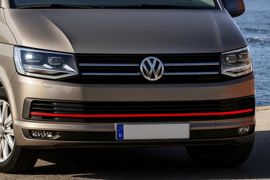 Volkswagen T6 2015-2024 гг. Накладки на решетку бампера 2015-2019 (3 шт, Красные) Фото 6