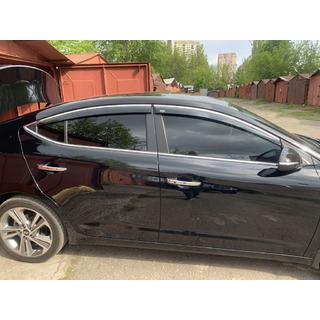 Ветровики с хромированным молдингом (4 шт, Niken) Hyundai Elantra (AD) 2015-2020 гг. фото 1