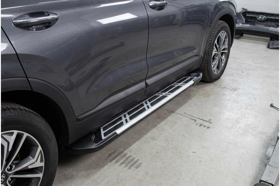 Hyundai Santa Fe 4 2018-2023 гг. Боковые Подножки Sunrise (2 шт., Алюминий) Image