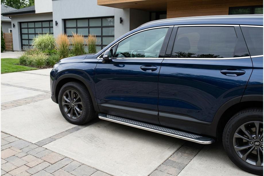 Hyundai Santa Fe 4 2018-2023 гг. Боковые Подножки Maydos V2 (2 шт., Алюминий и Нержавейка) Image