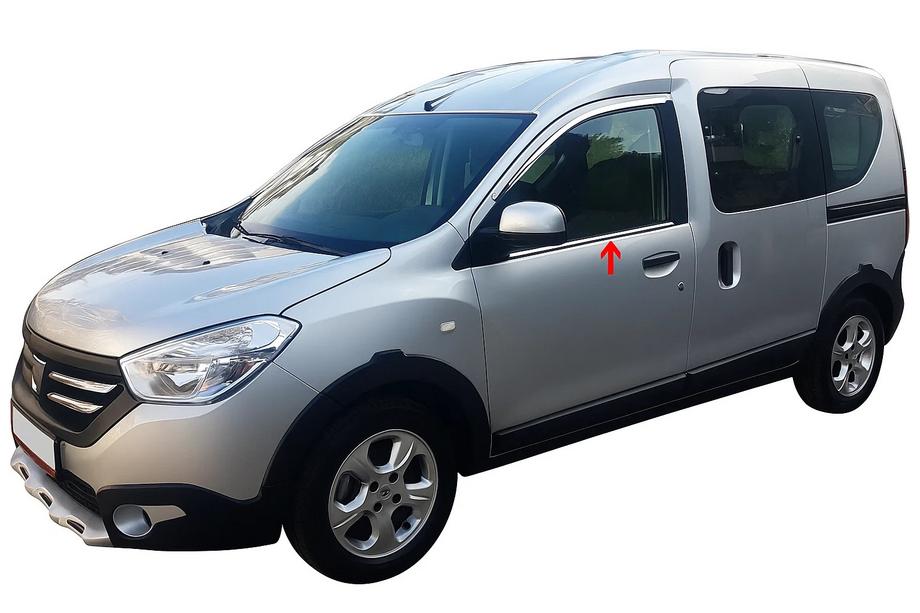 Renault Dokker 2013-2022 гг. Окантовка окон (2 шт., нержавейка) Carmos - Турецкая Нержавеющая Сталь Image