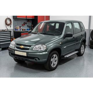 Боковые пороги Allmond Grey (2 шт., алюминий) Chevrolet Niva 1998-2020 гг. фото 1