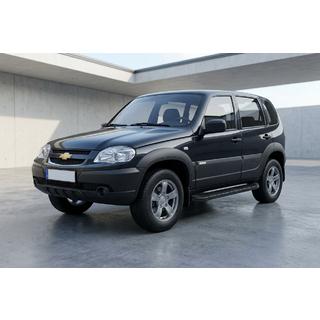 Боковые Подножки Tayga Black (2 шт., Алюминий) Chevrolet Niva 1998-2020 гг. фото 1