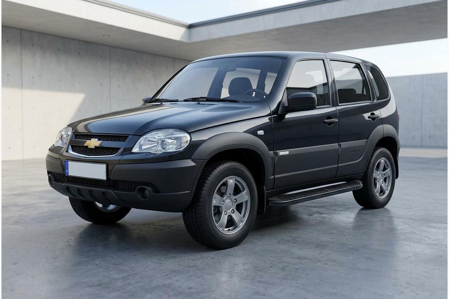 Chevrolet Niva 1998-2020 гг. Боковые Подножки Tayga Black (2 шт., Алюминий) Image