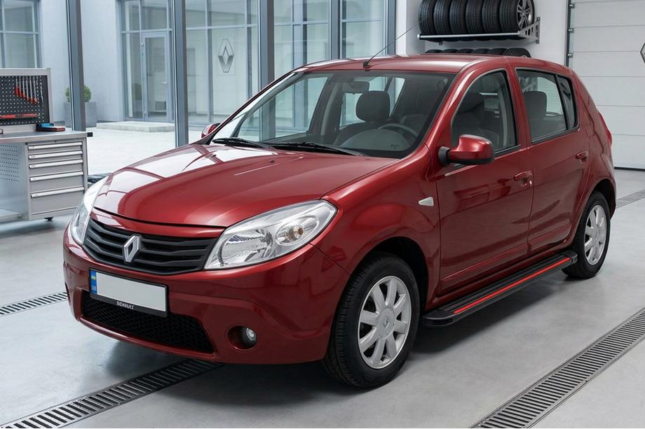 Renault Sandero 2007-2013 гг. Боковые Подножки Maya Red (2 шт., Алюминий) Image