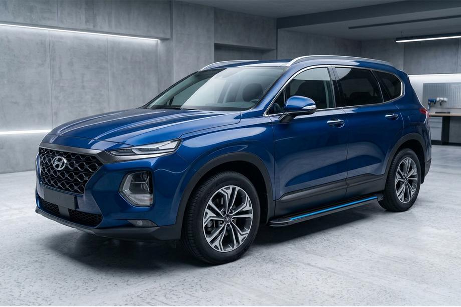 Hyundai Santa Fe 4 2018-2023 гг. Боковые Подножки Maya Blue (2 шт., Алюминий) Image