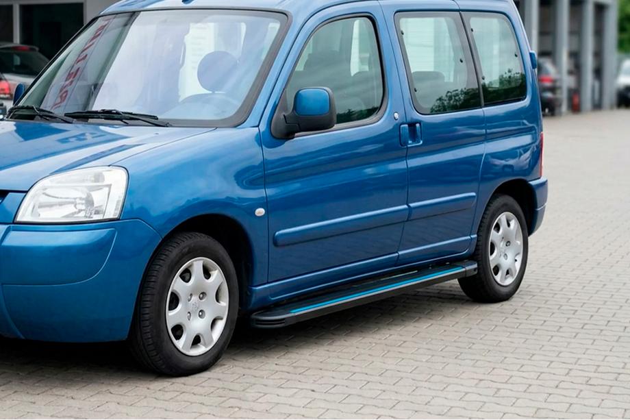 Peugeot Partner 1996-2008 гг. Боковые Подножки Maya Blue (2 шт., Алюминий) Image