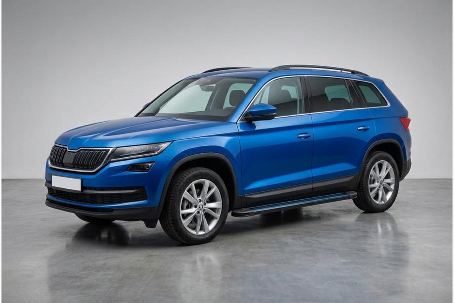 Skoda Kodiaq 2016-2023 гг. Боковые Подножки Maya Blue (2 шт., Алюминий) Image