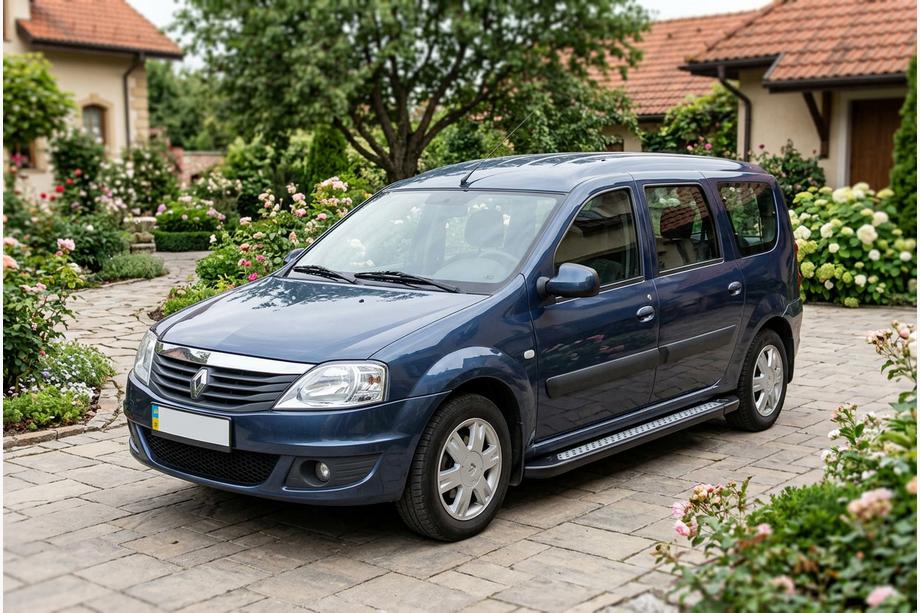 Renault Logan MCV 2005-2013 гг. Боковые пороги New Vision Black (2 шт., алюминий) Image