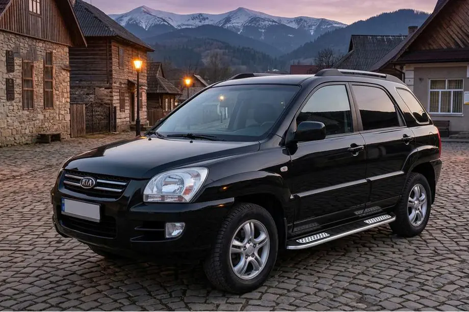 Kia Sportage 2004-2010 гг. Боковые Подножки Tayga V2 (2 шт., Алюминий) Image