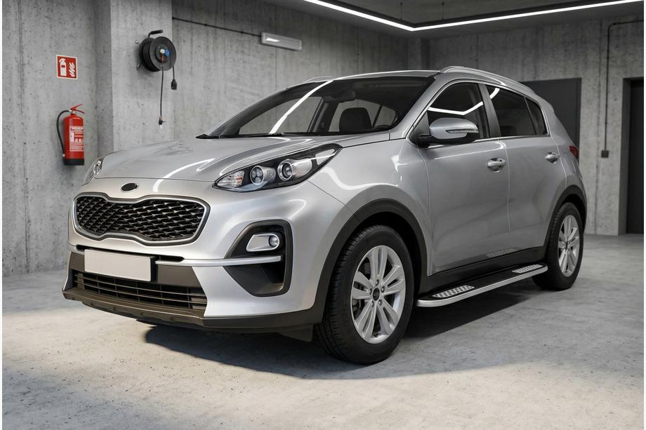 Kia Sportage 2015-2021 гг. Боковые Подножки Tayga V2 (2 шт., Алюминий) Image