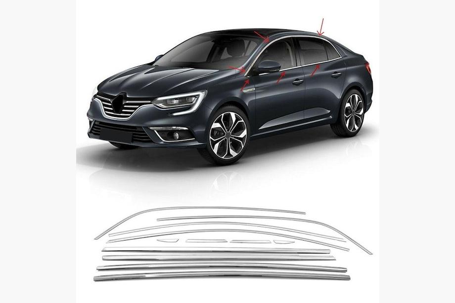 Renault Megane IV 2016-2025 гг. Полный комплект окантовки окон (Sedan, 12 шт., нержавейка) Carmos - Турецкая Нержавеющая Сталь Image