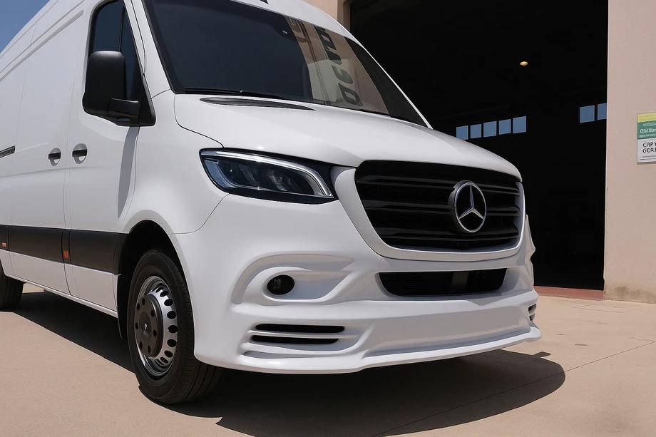 Mercedes Sprinter W907/W910 2018- гг. Накладка на передний бампер V3 (грунт под покраску) Image