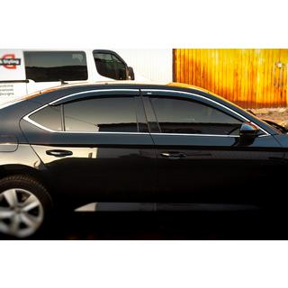 Ветровики с хромированным молдингом SD (4 шт, Niken) Skoda Superb 2015-2024 гг. фото 3