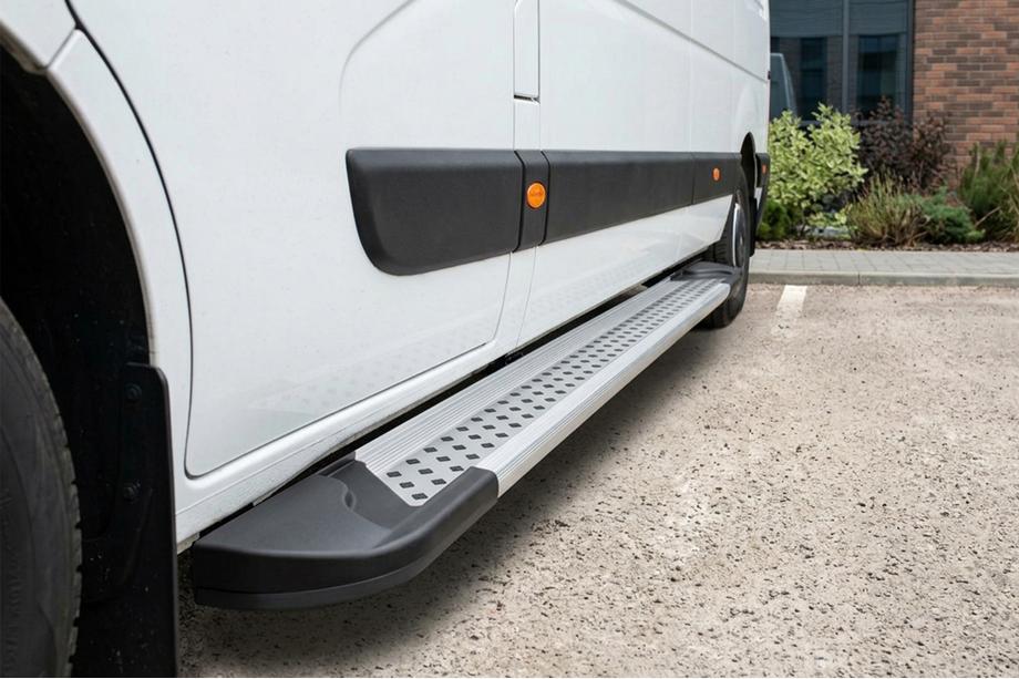 Opel Movano 2010-2021 гг. Боковые Подножки New Vision Grey (2 шт., Алюминий) Короткая База Image