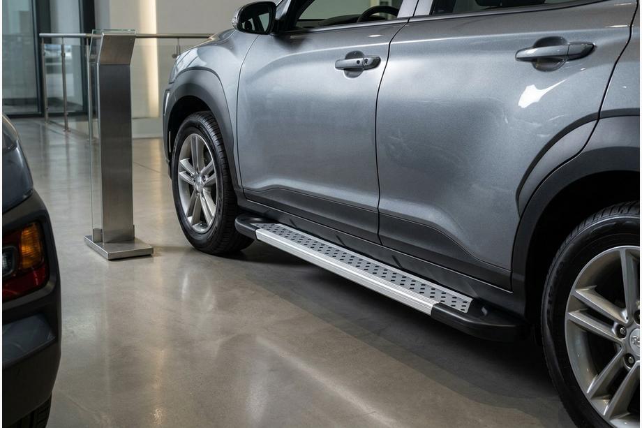 Hyundai Kona 2017-2023 гг. Боковые Подножки New Vision Grey (2 шт., Алюминий) Image