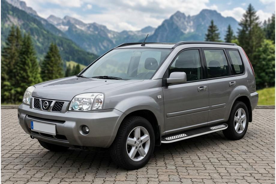 Nissan X-trail T30 2002-2007 гг. Боковые Подножки Tayga V2 (2 шт., Алюминий) Фото 1