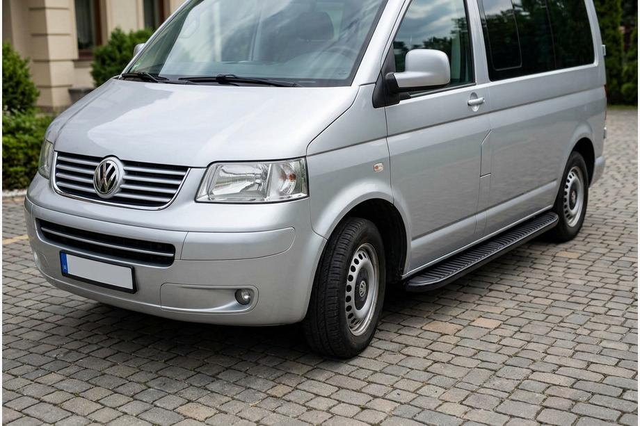 Volkswagen T5 Transporter 2003-2010 гг. Боковые Подножки Tayga Black (2 шт., Алюминий) Только для короткой базы Image