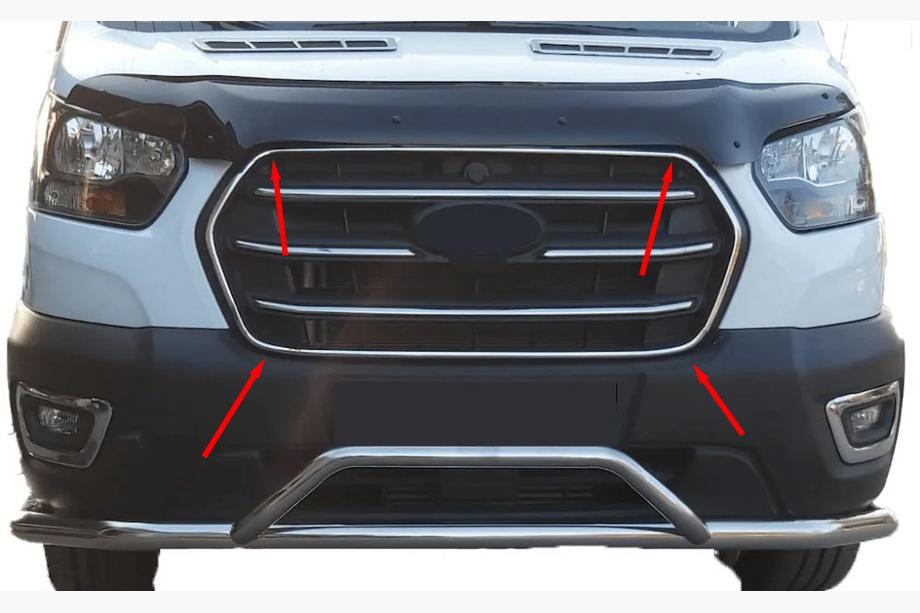 Ford Transit 2014- гг. Хромированные Обводки Решетки (2019+, 4 шт, Нержавеющая Сталь) Carmos - Турецкая Нержавеющая Сталь Image