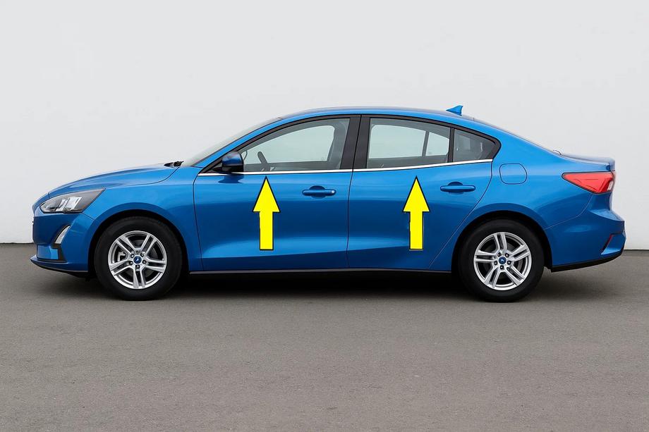 Ford Focus IV 2018- гг. Нижняя окантовка стекол OmsaLine HB, SD (4 шт, нержавейка) Carmos - Турецкая Нержавеющая Сталь Image