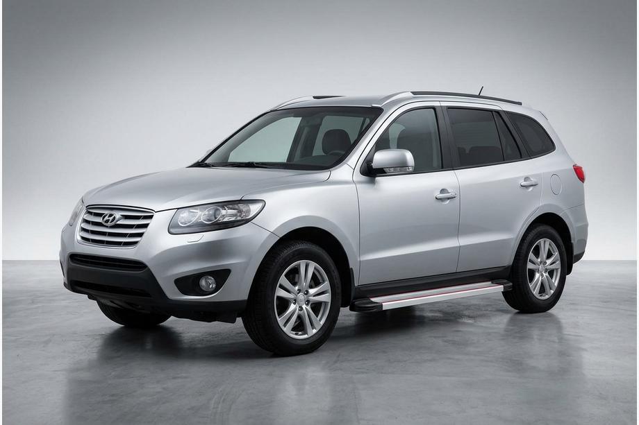 Hyundai Santa Fe 2 2006-2012 гг. Боковые Подножки Maya Красно-Серые (2 шт., Алюминий) Image