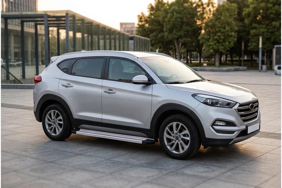 Hyundai Tucson TL 2016-2021 гг. Боковые Подножки Maya Красно-Серые (2 шт., Алюминий) Image