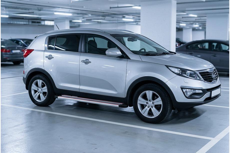 Kia Sportage 2010-2015 гг. Боковые Подножки Maya Красно-Серые (2 шт., Алюминий) Image