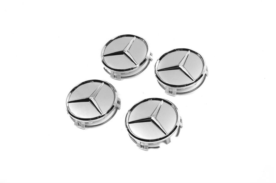 Mercedes-Benz Колпачки на диски 70/75 мм с кольцом (4 шт, серые) Фото 4