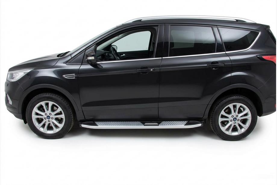 Ford Kuga/Escape 2013-2019 гг. Боковые Подножки Mevsim Grey (2 шт., Алюминий) С черной накладкой на дверях Image
