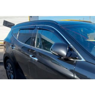 Ветровики с хромированным молдингом (4 шт, HIC) Hyundai Santa Fe 4 2018-2023 гг. фото 1