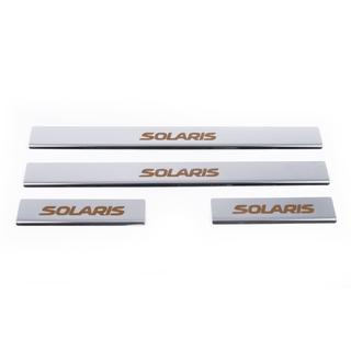 Накладки на пороги Carmos Solaris V1 (4 шт, нержавейка) Hyundai Accent 2011-2017 гг. фото 2
