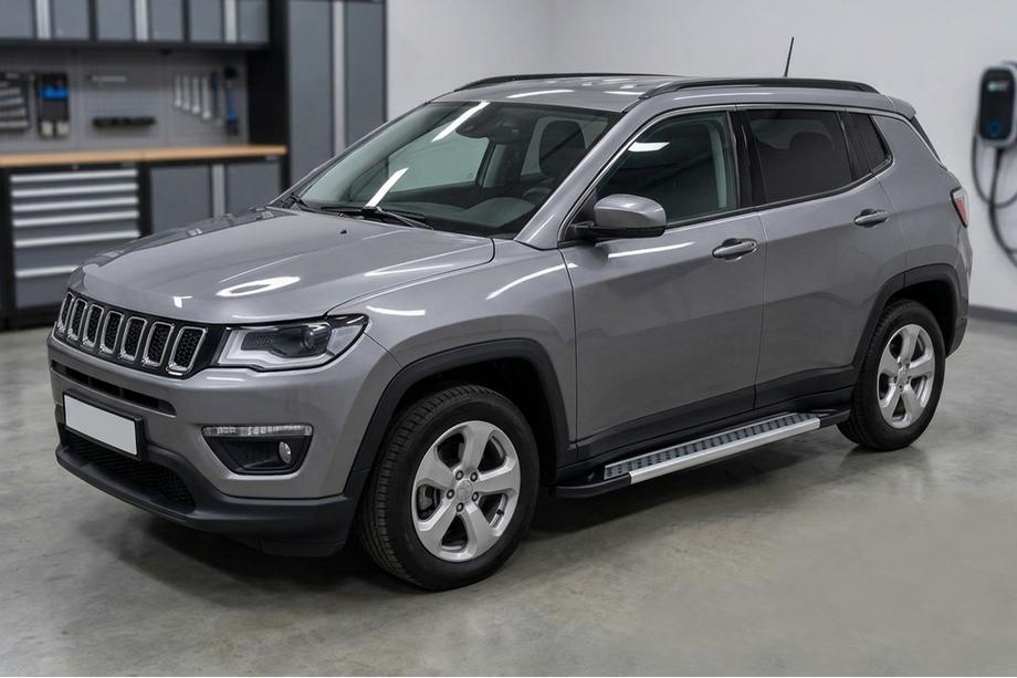 Jeep Compass 2016- гг. Боковые Подножки Vision New Grey (2 шт., Алюминий) Image