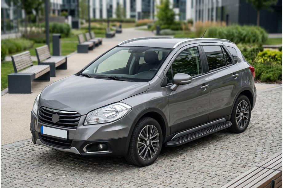 Suzuki SX4 S-Cross 2013-2016 гг. Боковые Подножки Tayga Black (2 шт., Алюминий) Image