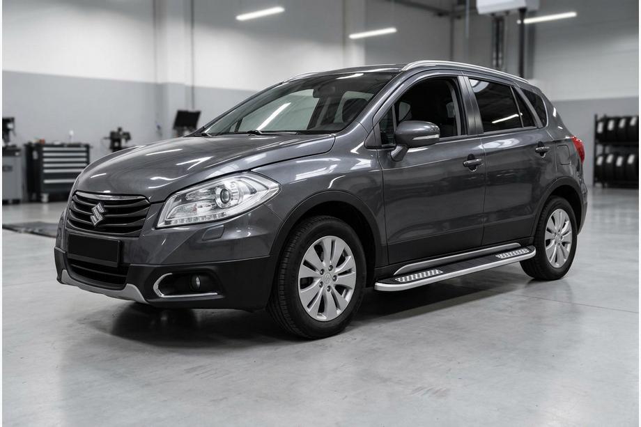Suzuki SX4 S-Cross 2013-2016 гг. Боковые Подножки Tayga V2 (2 шт., Алюминий) Image