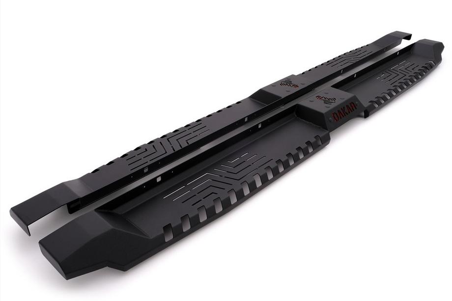 Nissan Navara 2006-2015 гг. Боковые пороги Dakar V2 без LED (2 шт, металл) Image