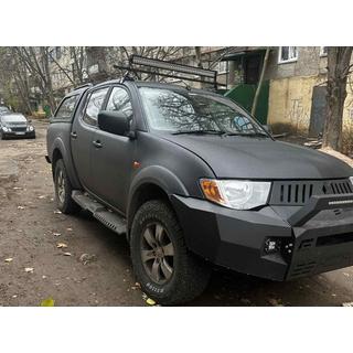 Боковые пороги Dakar V2 с LED (2 шт, металл) Mitsubishi L200 2006-2015 гг. фото 2