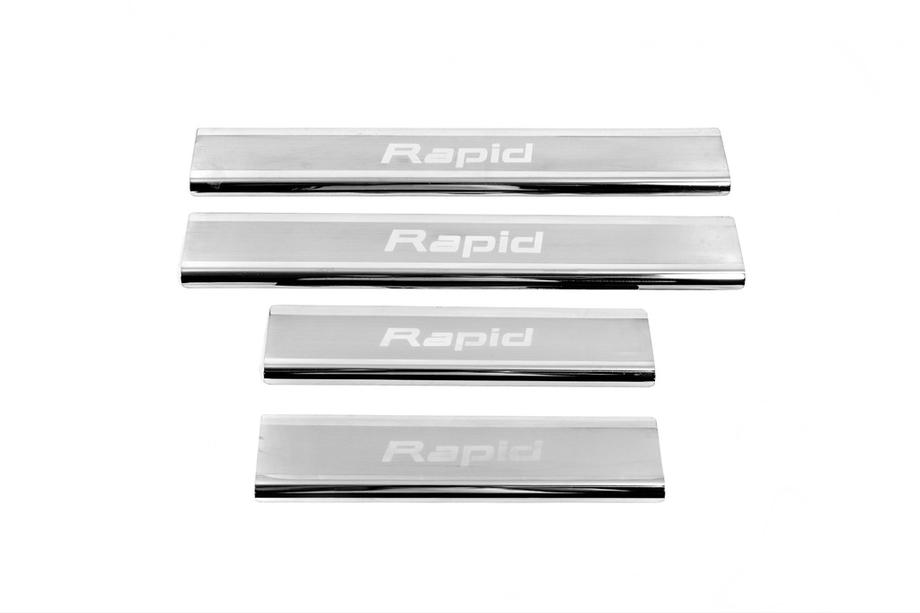 Skoda Rapid 2012-2019 гг. Накладки на пороги Carmos V2 (4 шт, нержавейка) Фото 2