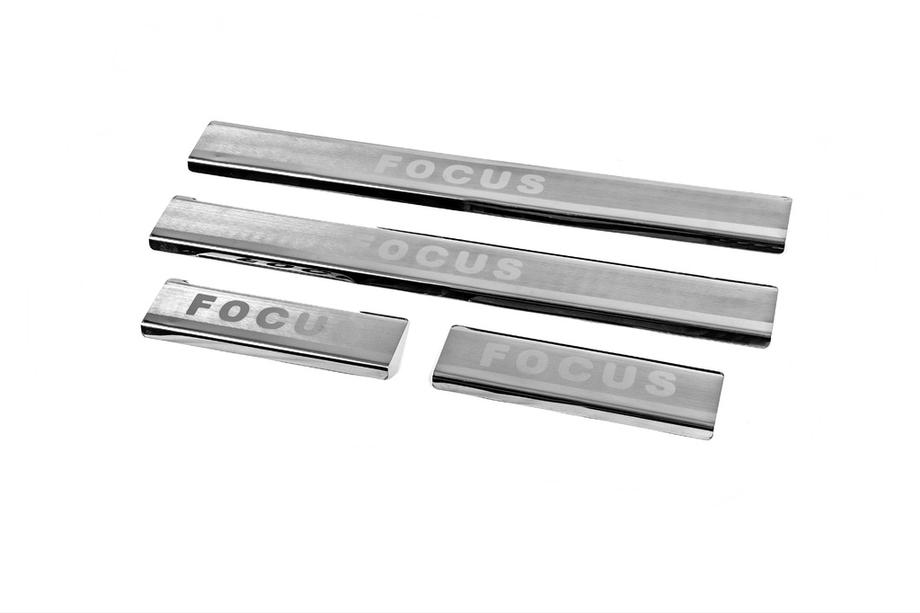 Ford Focus I 1998-2005 гг. Накладки на пороги нержавейка Carmos V2 (4 шт) Image