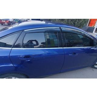Ветровики с хромированным молдингом HB/Sedan (4 шт., Sunplex Chrome) Ford Focus III 2011-2017 гг. фото 3