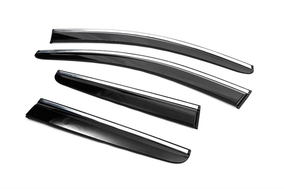 Nissan Qashqai 2007-2010 гг. Ветровики с хромированным молдингом (4 шт., Sunplex Chrome) Фото 7