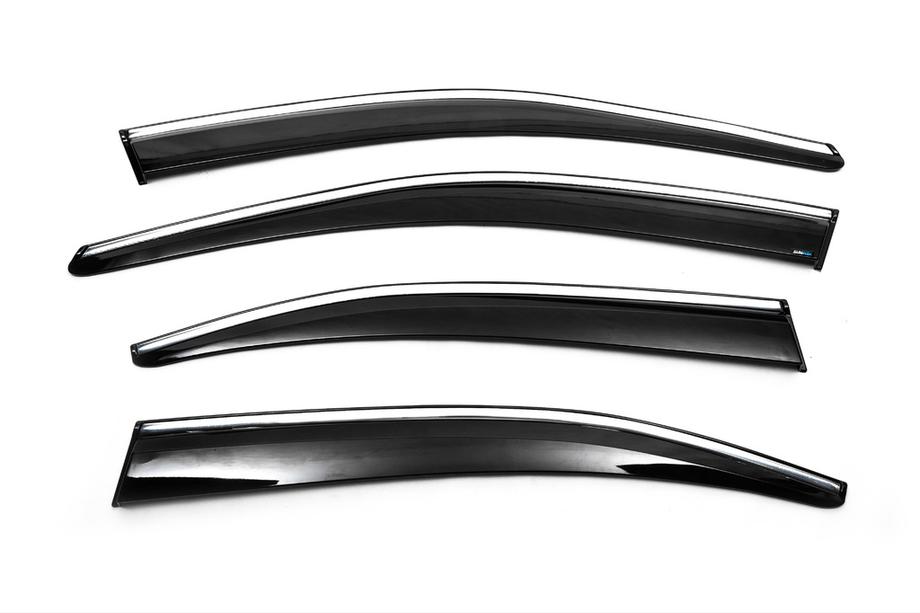 Skoda Octavia III A7 2013-2019 гг. Ветровики с хромированным молдингом Liftback (4 шт., Sunplex Chrome) Image