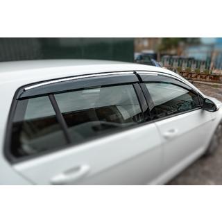 Ветровики с хромированным молдингом HB (4 шт., Sunplex Chrome) Volkswagen Golf 7/E-Golf 2012-2020 гг. фото 1