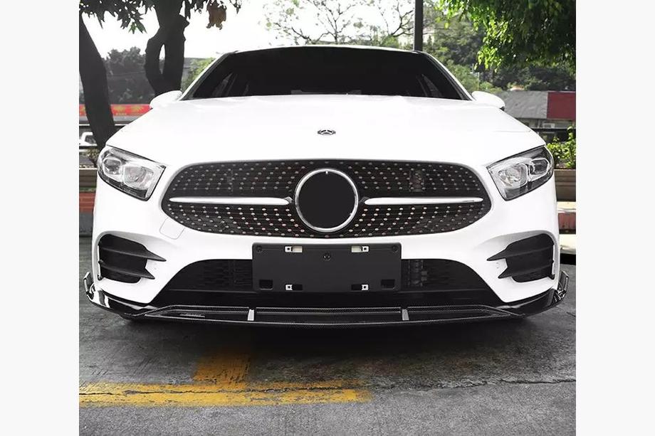 Mercedes A-class W177 2018- гг. Передний спойлер-накладка (для AMG-Line 2018-2021, Черный) Image