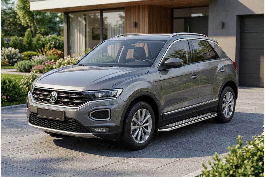 Volkswagen T-Roc 2017-2025 гг. Боковые Подножки Maydos V2 (2 шт., Алюминий и Нержавейка) Image