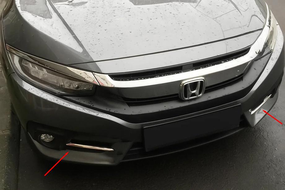 Honda Civic Sedan X 2016-2021 гг. Накладки на противотуманные фары Carmos (2 шт., нержавейка) Image