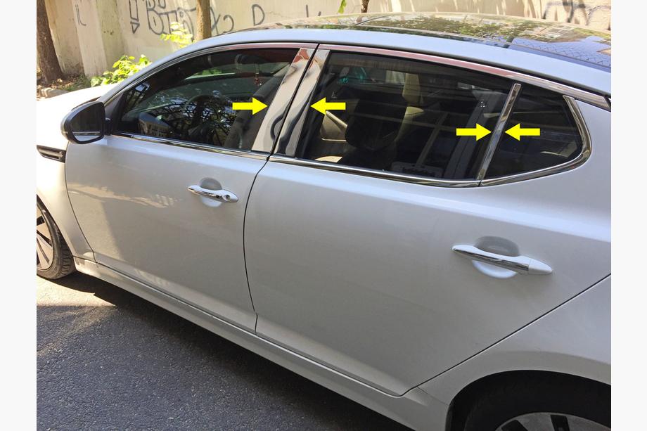 Kia Optima 2010-2016 гг. Накладки на дверные стойки из нержавеющей стали (6 шт) Image
