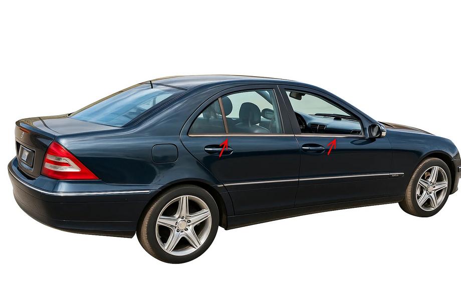 Mercedes C-class W203 2000-2007 гг. Окантовка стекол Нержавейка 4 шт, Седан, Carmos - Турецкая сталь Image